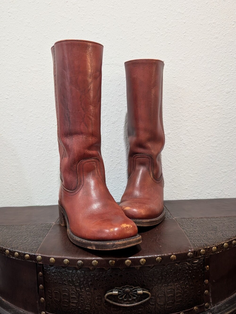 Vintage FRYE Campus Tall Leather Boots Brown Size 8 D Made in USA - Picture 2 of 16